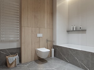 Projekt wnętrz mieszkania w Toruniu /4/ - łazienka w bieli i drewnie - zdjęcie od YONO Architecture