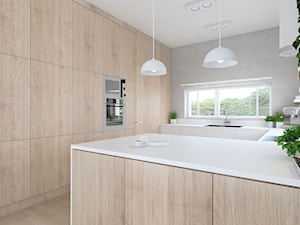 Projekt wnętrz domu w Tarnowie Podgórnym /2/ - kuchnia w drewnie i bieli /1/ - zdjęcie od YONO Architecture