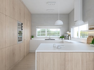 Projekt wnętrz domu w Tarnowie Podgórnym /2/ - kuchnia w drewnie i bieli /2/ - zdjęcie od YONO Architecture