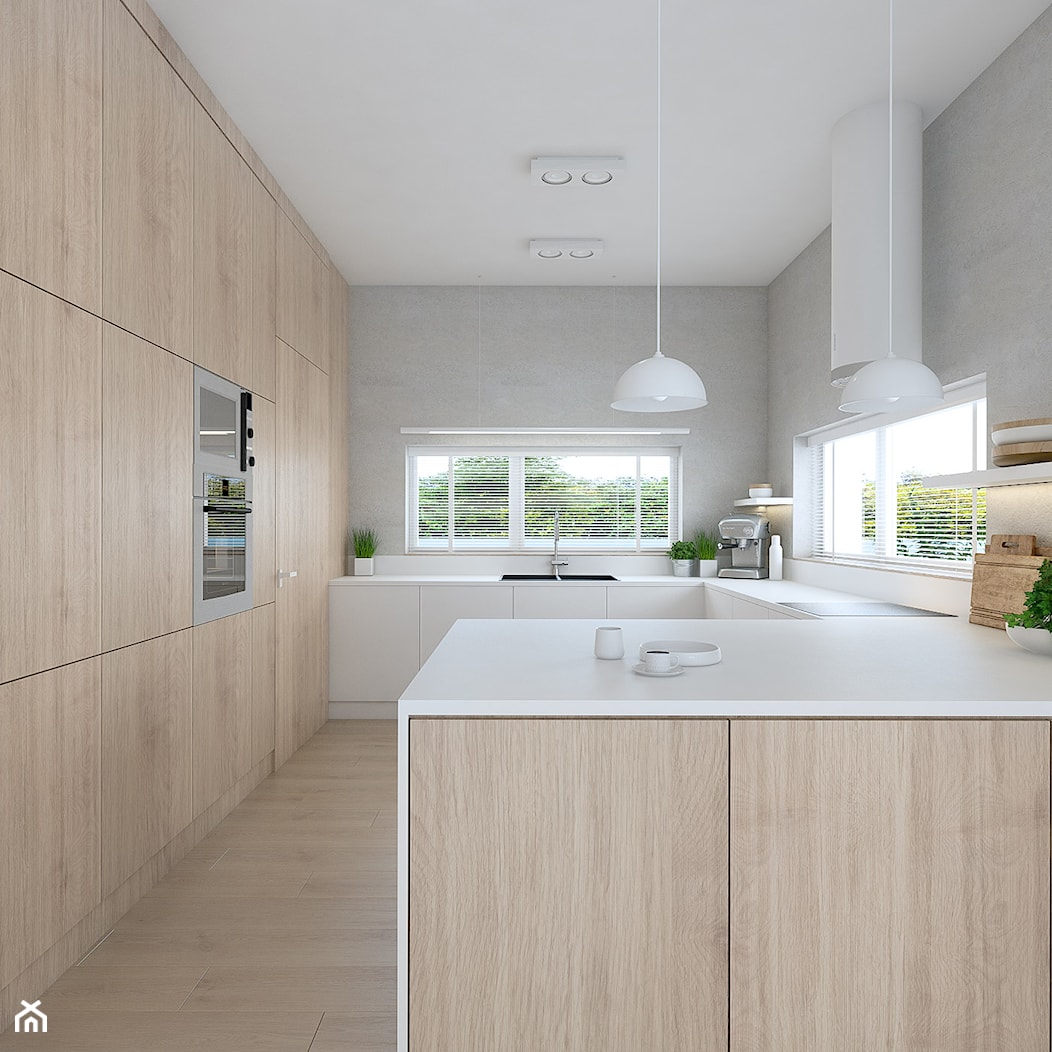 Projekt wnętrz domu w Tarnowie Podgórnym /2/ - kuchnia w drewnie i bieli /2/ - zdjęcie od YONO Architecture - Homebook