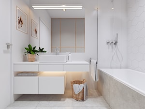 Projekt wnętrz mieszkania w Poznaniu /4/ - łazienka w bieli i szarościach 1 - zdjęcie od YONO Architecture