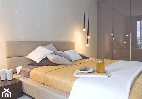 Apartament Grzybowska - Średnia beżowa sypialnia, styl nowoczesny - zdjęcie od iHome Studio