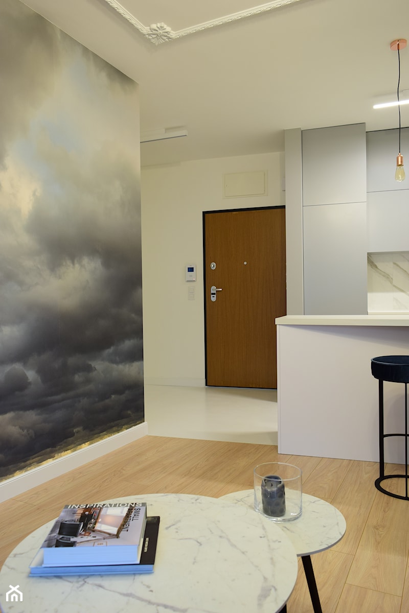 Mieszkanie 40m2 Muranów - Mały biały salon z jadalnią, styl nowoczesny - zdjęcie od iHome Studio