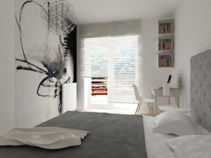 eklektyczna łódź - Średnia biała z biurkiem sypialnia z balkonem / tarasem, styl nowoczesny - zdjęcie od iHome Studio