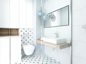SKANDYNAWSKIE AKCENTY - Średnia bez okna z lustrem łazienka, styl skandynawski - zdjęcie od iHome Studio