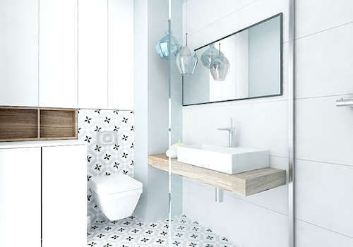 SKANDYNAWSKIE AKCENTY - Średnia bez okna z lustrem łazienka, styl skandynawski - zdjęcie od iHome Studio