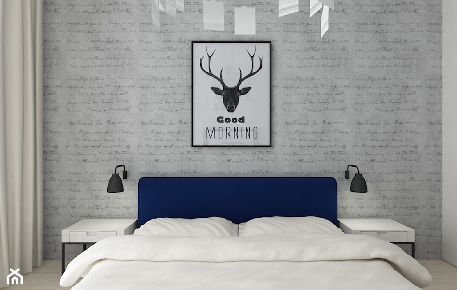 SKANDYNAWSKIE AKCENTY - Średnia biała szara sypialnia, styl skandynawski - zdjęcie od iHome Studio