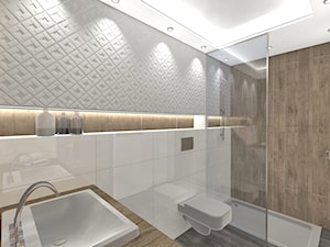 łazienka - Średnia na poddaszu bez okna z lustrem z punktowym oświetleniem łazienka, styl nowoczesny - zdjęcie od MK STUDIO PROJEKTOWE