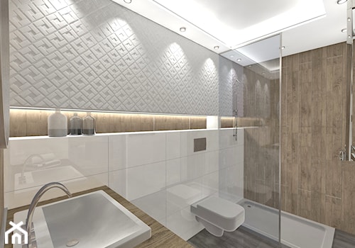 łazienka - Średnia na poddaszu bez okna z lustrem z punktowym oświetleniem łazienka, styl nowoczesny - zdjęcie od MK STUDIO PROJEKTOWE