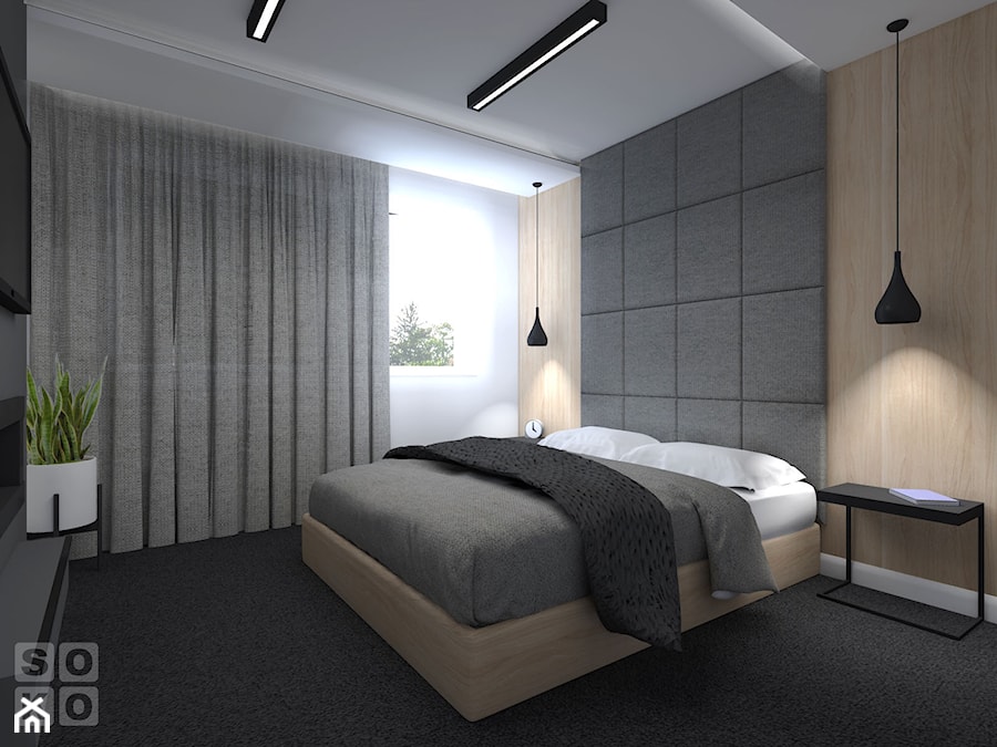 Dom W Chojnowie - Duża beżowa biała sypialnia, styl nowoczesny - zdjęcie od Studio Soko