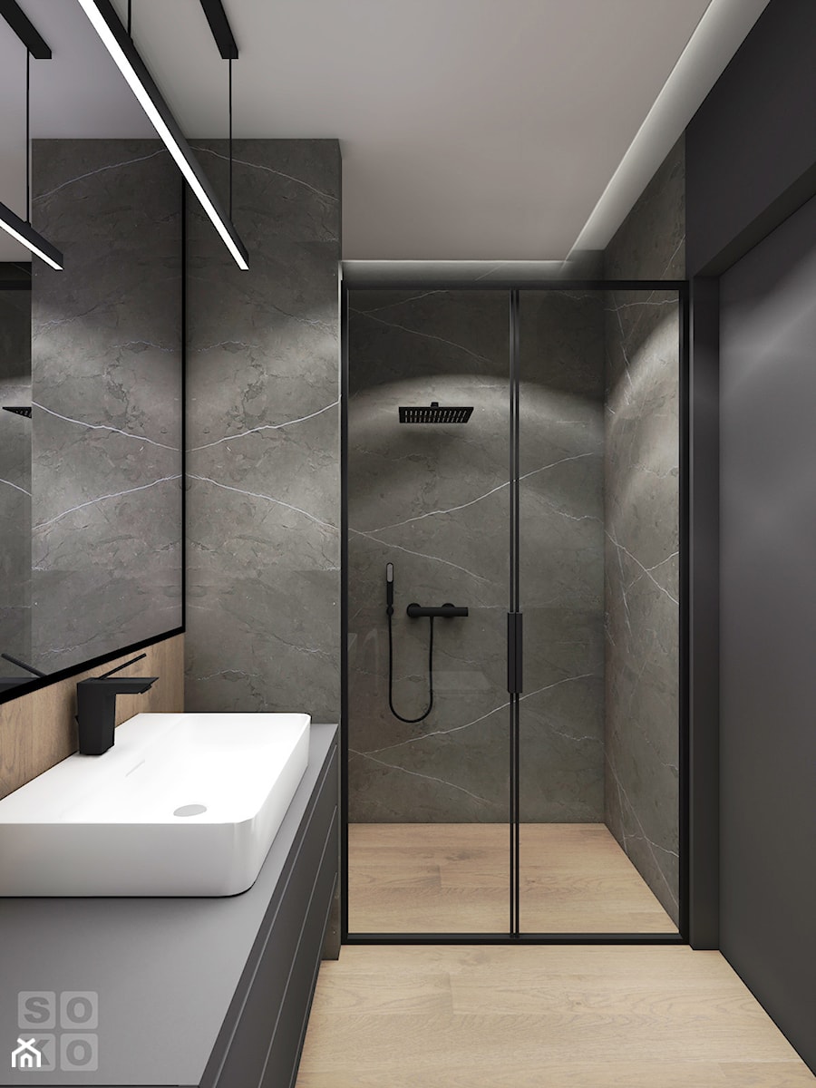 Dom Lubin - Średnia bez okna z lustrem łazienka, styl nowoczesny - zdjęcie od Studio Soko