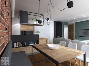 Dom w Ścinawie - Średnia biała jadalnia w salonie w kuchni, styl industrialny - zdjęcie od Studio Soko
