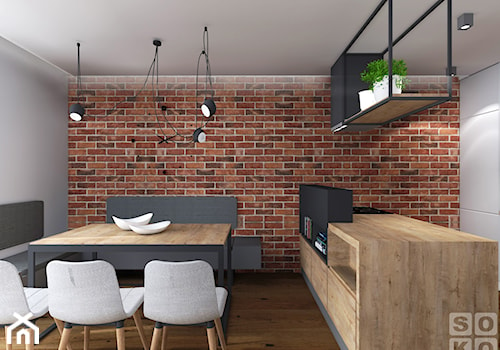 Dom w Ścinawie - Duża brązowa szara jadalnia w kuchni, styl industrialny - zdjęcie od Studio Soko