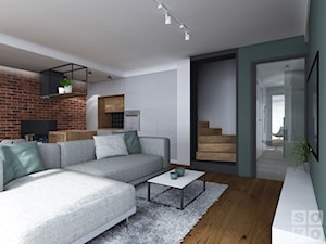 Dom w Ścinawie - Średni biały brązowy salon z kuchnią, styl industrialny - zdjęcie od Studio Soko