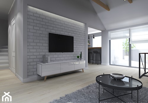Apartament II Zalesie - Średni biały szary salon z jadalnią, styl skandynawski - zdjęcie od Studio Soko