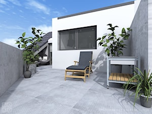 Apartament II Zalesie - Duży z podłoga z płyt betonowych z meblami ogrodowymi z donicami na kwiaty taras na dachu - zdjęcie od Studio Soko