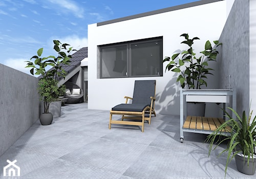 Apartament II Zalesie - Duży z podłoga z płyt betonowych z meblami ogrodowymi z donicami na kwiaty taras na dachu - zdjęcie od Studio Soko