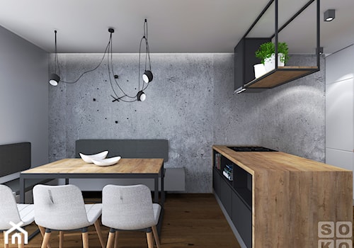 Dom w Ścinawie - Średnia szara jadalnia w kuchni, styl industrialny - zdjęcie od Studio Soko