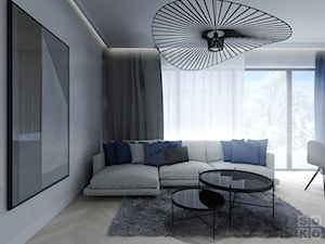 Dom Lubin - Średni biały szary salon z tarasem / balkonem, styl nowoczesny - zdjęcie od Studio Soko