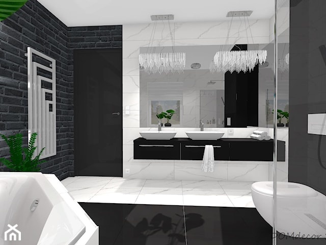 Czarno - biała łazienka z elementami glamour