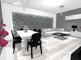 Salon, kuchnia oraz korytarz w stylu glamour