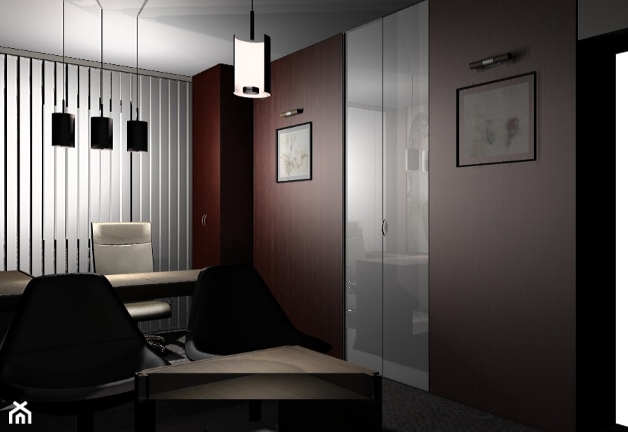 Małe z zabudowanym biurkiem biuro - zdjęcie od komplet-studio design