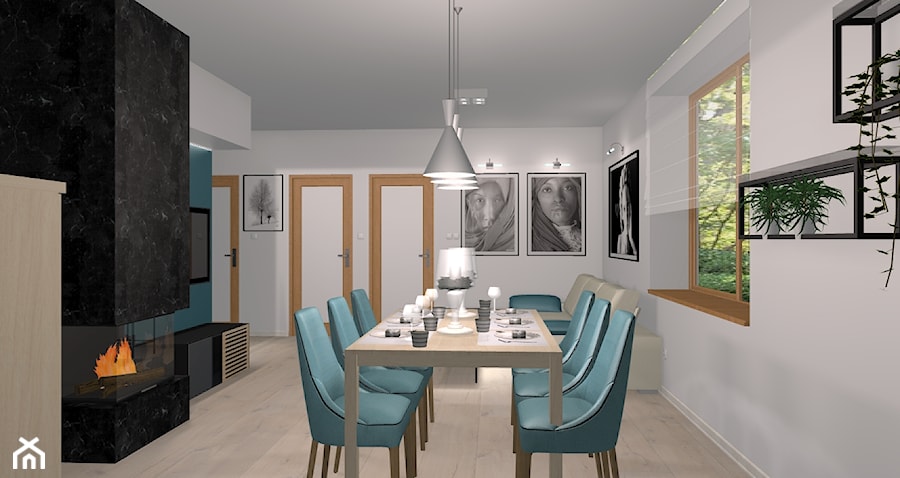 salon z kuchnią w domu jednorodzinny - Salon, styl nowoczesny - zdjęcie od komplet-studio design