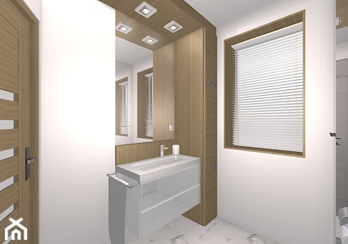 metamorfoza wnetrza domu jednorodzinnego - Mała na poddaszu z lustrem łazienka z oknem, styl nowoczesny - zdjęcie od komplet-studio design