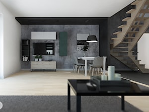 DOM 01. Mogilno - Duży biały czarny salon, styl nowoczesny - zdjęcie od Projekt M pracownia architektoniczna