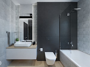 DOM 01. Mogilno - Mała bez okna z lustrem z punktowym oświetleniem łazienka, styl nowoczesny - zdjęcie od Projekt M pracownia architektoniczna