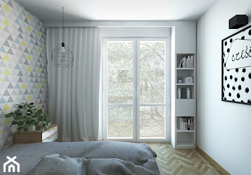 MIESZKANIE 02. Pabianice - Średnia biała sypialnia z balkonem / tarasem - zdjęcie od Projekt M pracownia architektoniczna