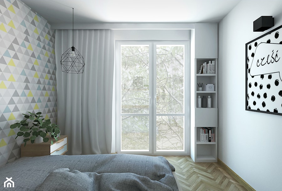 MIESZKANIE 02. Pabianice - Średnia biała sypialnia z balkonem / tarasem - zdjęcie od Projekt M pracownia architektoniczna