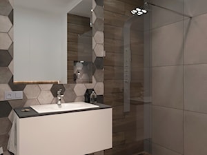 gres drewnopodobny z płytkami heksagonalnymi w łazience - zdjęcie od NOOMO studio architektury