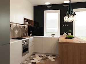 Płytki heksagonalne na ścianie i na podłodze w kuchni - zdjęcie od NOOMO studio architektury
