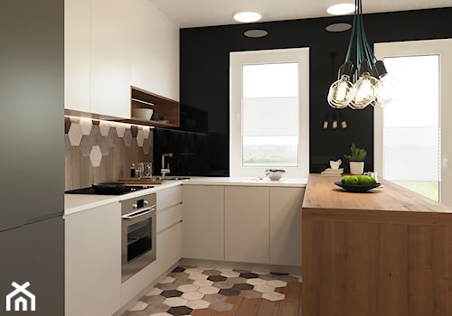 Płytki heksagonalne na ścianie i na podłodze w kuchni - zdjęcie od NOOMO studio architektury