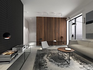 Mieszkanie w Gdańsku-styl minimalistyczny - Średni biały czarny salon, styl minimalistyczny - zdjęcie od MUKA MARCIN KUPTEL