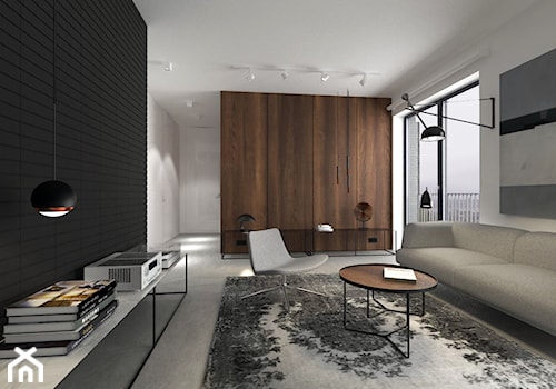 Mieszkanie w Gdańsku-styl minimalistyczny - Średni biały czarny salon, styl minimalistyczny - zdjęcie od MUKA MARCIN KUPTEL
