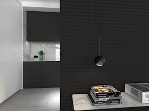 Mieszkanie w Gdańsku-styl minimalistyczny - Mały biały czarny salon z kuchnią, styl minimalistyczny - zdjęcie od MUKA MARCIN KUPTEL