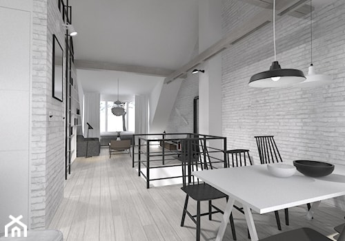 Adaptacja strychu-Gdańsk - Średnia biała jadalnia w salonie, styl skandynawski - zdjęcie od MUKA MARCIN KUPTEL