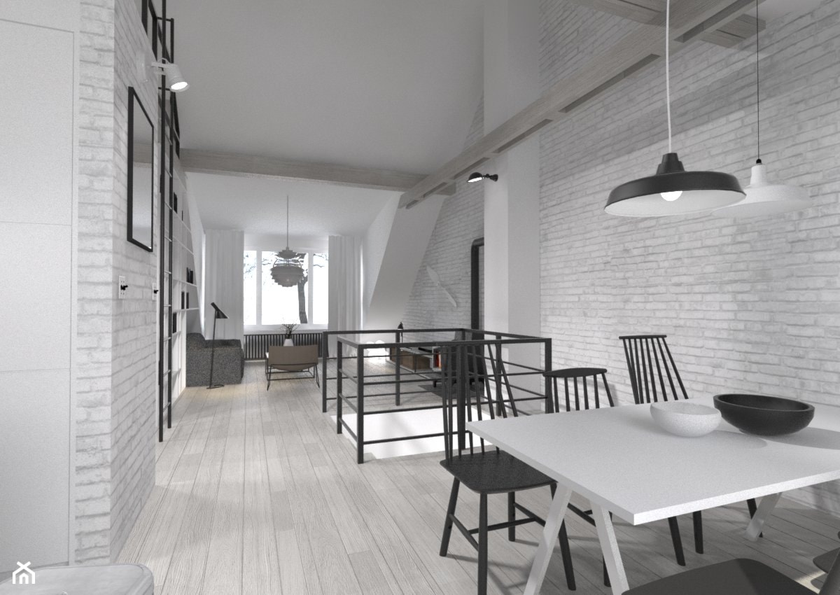 Adaptacja strychu-Gdańsk - Średnia biała jadalnia w salonie, styl skandynawski - zdjęcie od MUKA MARCIN KUPTEL - Homebook