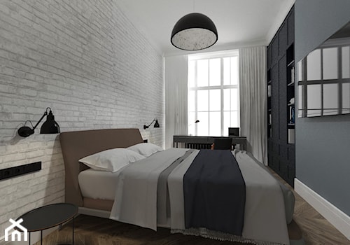 Mieszkanie w starej kamienicy w Gdańsku - Średnia szara z biurkiem sypialnia, styl nowoczesny - zdjęcie od MUKA MARCIN KUPTEL