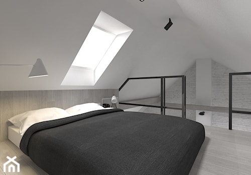 Adaptacja strychu-Gdańsk - Średnia biała sypialnia na poddaszu na antresoli, styl skandynawski - zdjęcie od MUKA MARCIN KUPTEL