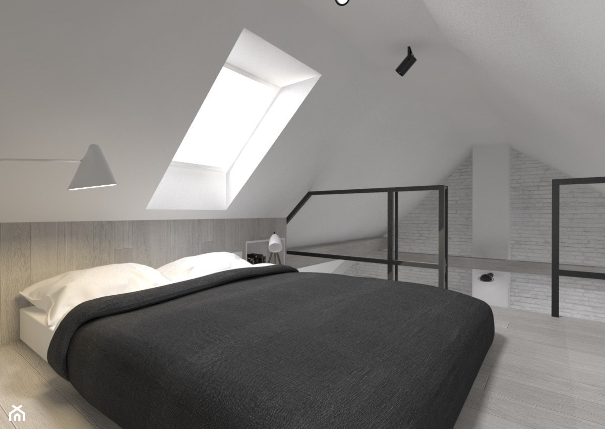 Adaptacja strychu-Gdańsk - Średnia biała sypialnia na poddaszu na antresoli, styl skandynawski - zdjęcie od MUKA MARCIN KUPTEL - Homebook