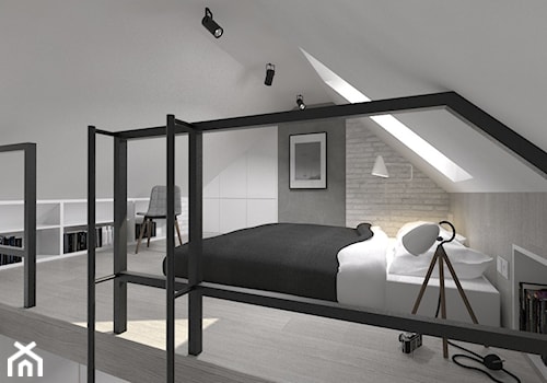 Adaptacja strychu-Gdańsk - Średnia biała szara sypialnia na poddaszu, styl skandynawski - zdjęcie od MUKA MARCIN KUPTEL