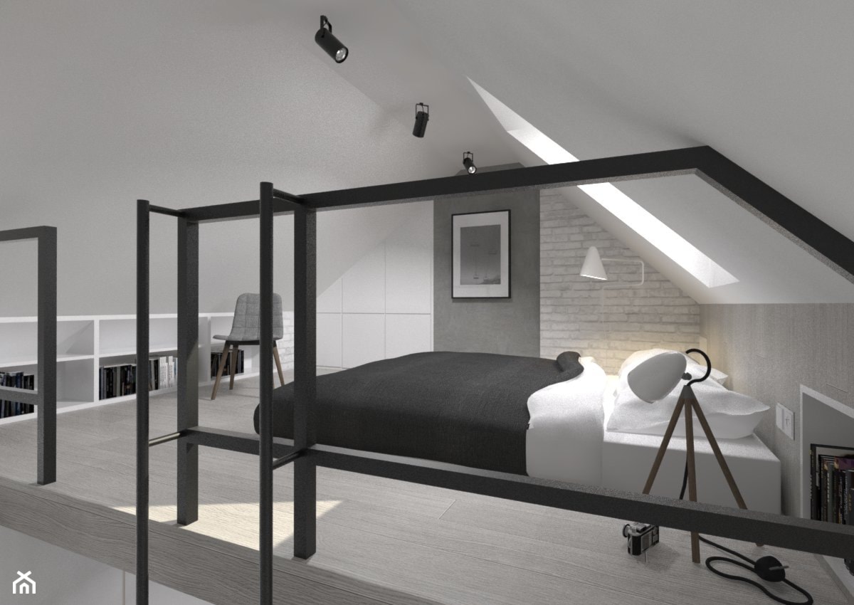 Adaptacja strychu-Gdańsk - Średnia biała szara sypialnia na poddaszu, styl skandynawski - zdjęcie od MUKA MARCIN KUPTEL - Homebook