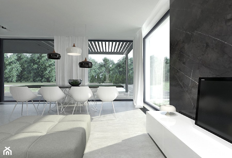 Projekt salonu wraz z aneksem kuchennym i jadalnią - Salon, styl nowoczesny - zdjęcie od MUKA MARCIN KUPTEL
