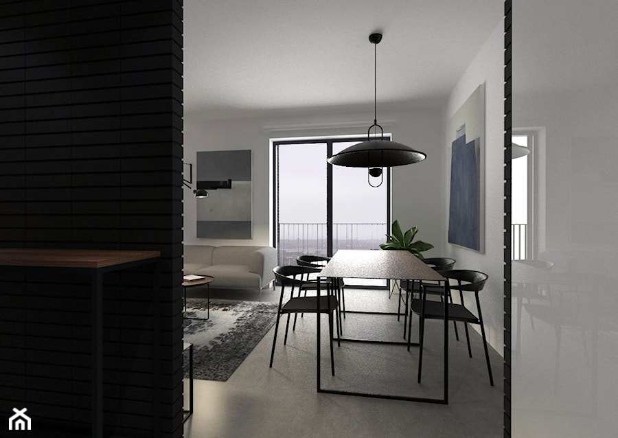Mieszkanie w Gdańsku-styl minimalistyczny - Średni biały salon z jadalnią z tarasem / balkonem, styl minimalistyczny - zdjęcie od MUKA MARCIN KUPTEL