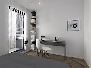 Mieszkanie w Gdańsku-styl minimalistyczny - Średnia biała z biurkiem sypialnia z balkonem / tarasem, styl minimalistyczny - zdjęcie od MUKA MARCIN KUPTEL