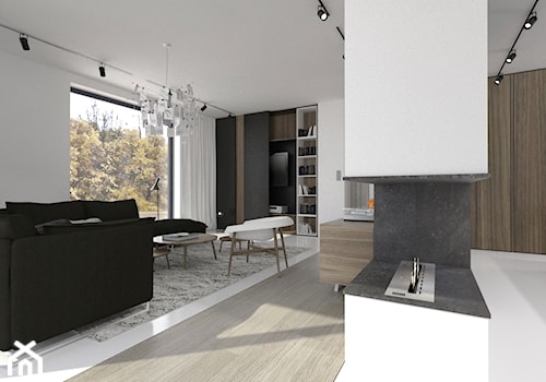 Apartament w Gdyni - Średni biały czarny salon z bibiloteczką, styl minimalistyczny - zdjęcie od MUKA MARCIN KUPTEL