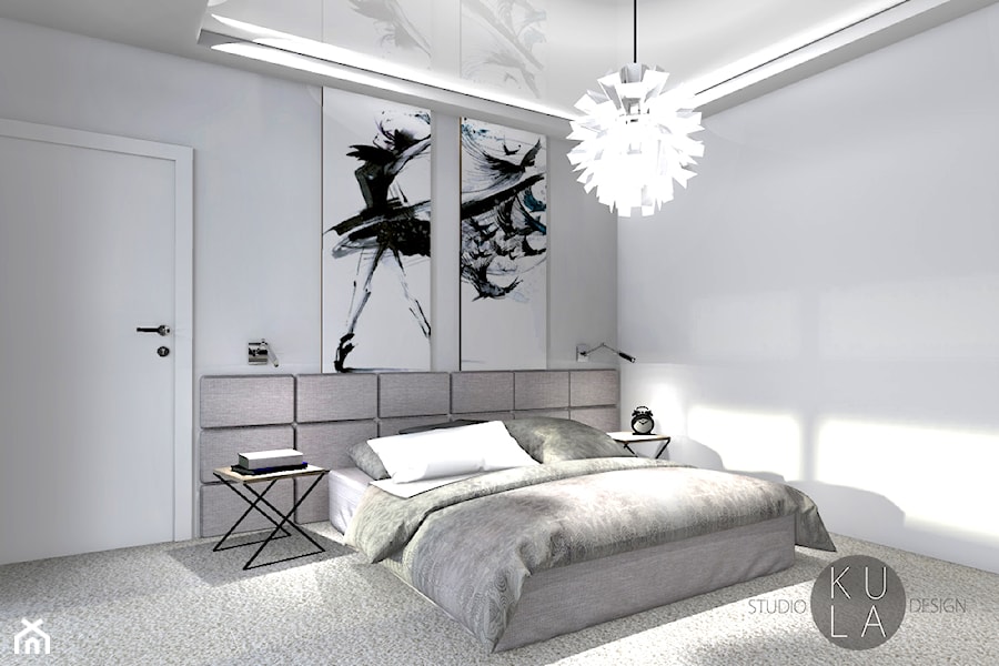 Projekt domu jednorodzinnego - Duża biała sypialnia, styl nowoczesny - zdjęcie od studio KULA design | Lublin